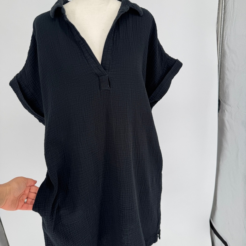 J.Crew Cotton Gauze Summer Dress XL Black Coastal Minimalist Capsule 90s Beach - Picture 8 of 16